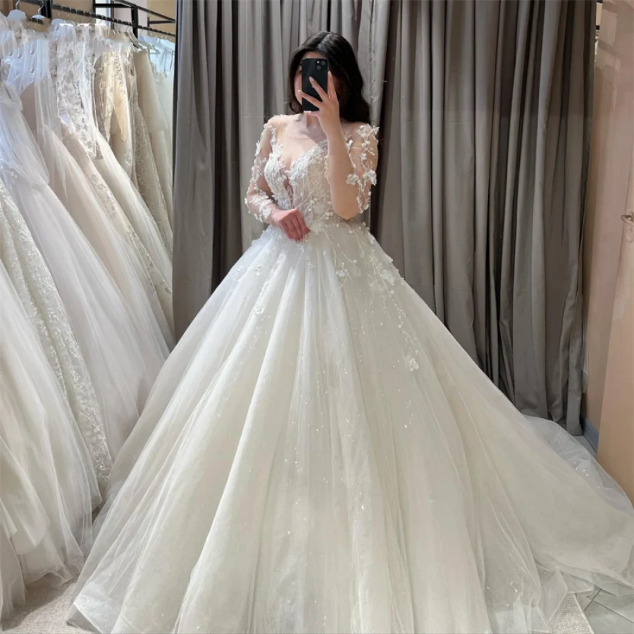 Vestidos De Casamento De Renda Vintage, Princesa Apliques Mangas, Vestidos De Noiva, Trem De Escova, Vestido De Noiva De Flores, Tamanho Grande, 2024