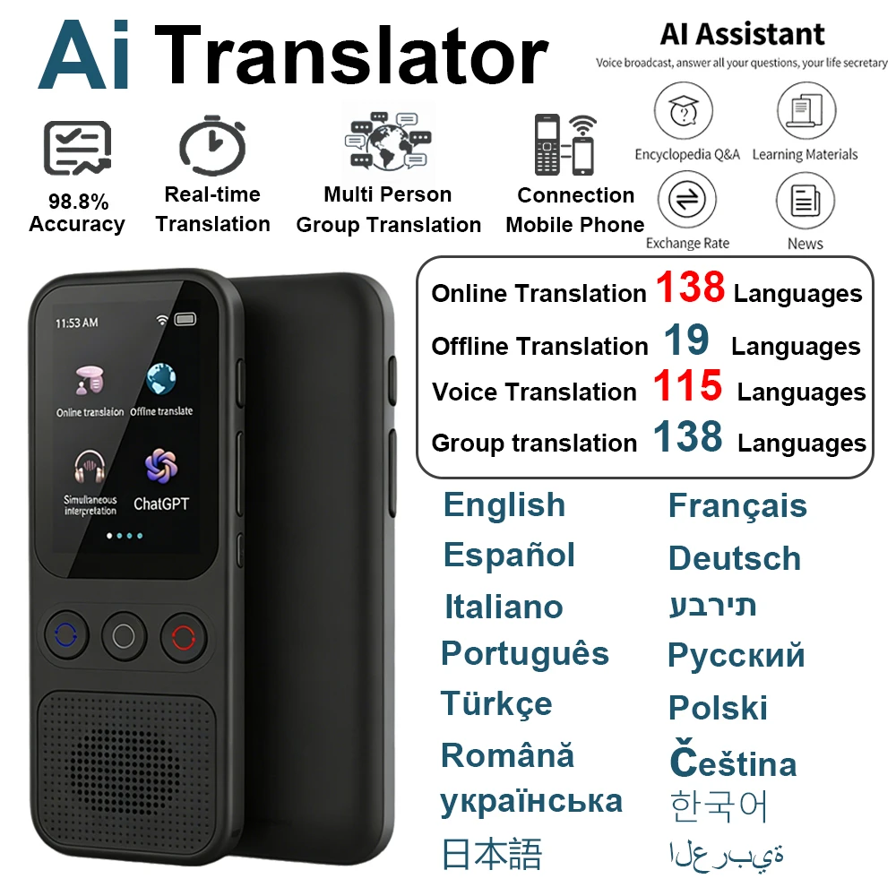 

Language Translator Device Portable Translator 148 Languages Real-time Recording Translation WIFI Ai ChatGPT Translate Machine