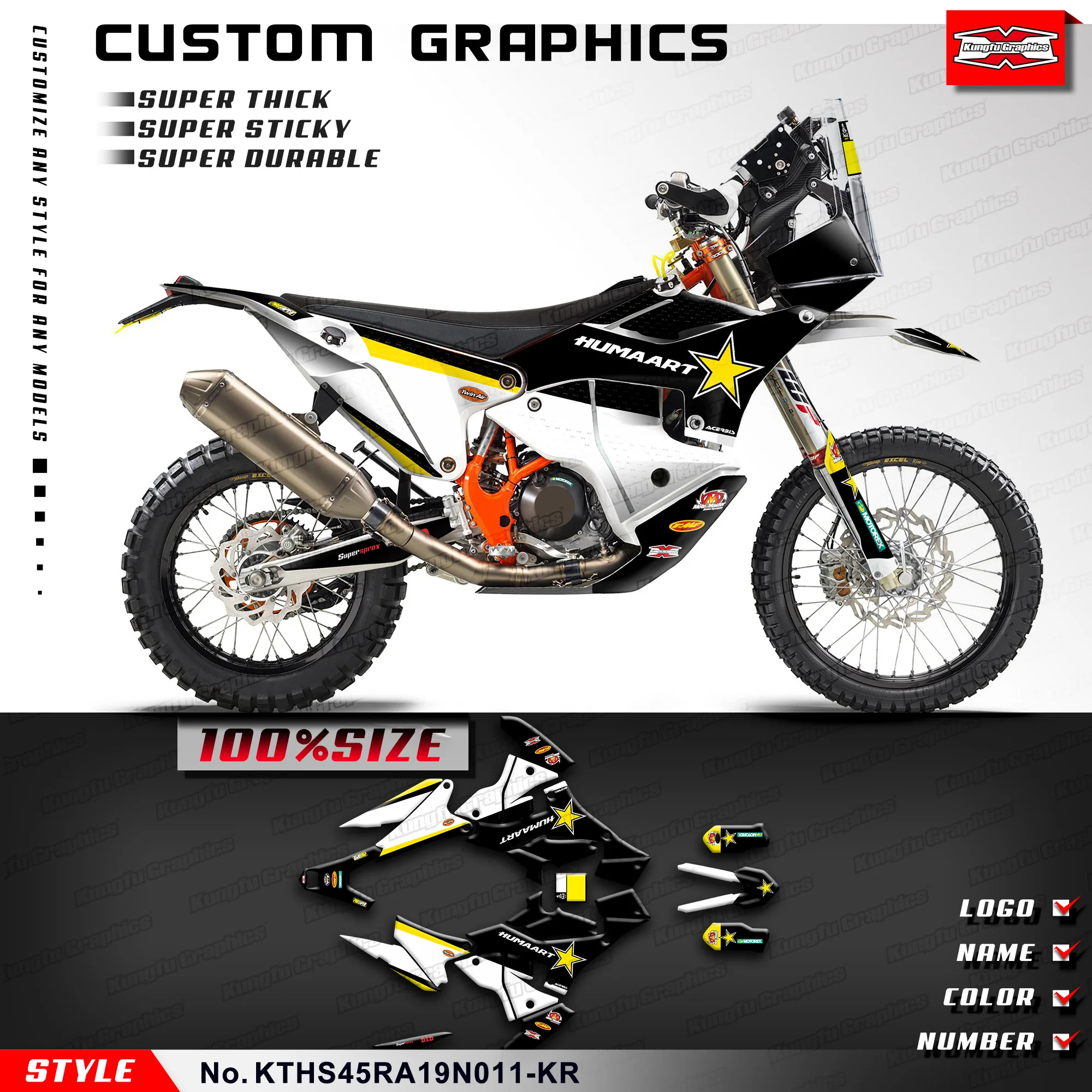 

Комплект наклеек KUNGFU GRAPHICS Racing Graphics для KTM Husqvarna Rally 450 2019 2020 2021 2022 2023, KTHS45RA19N010-KR