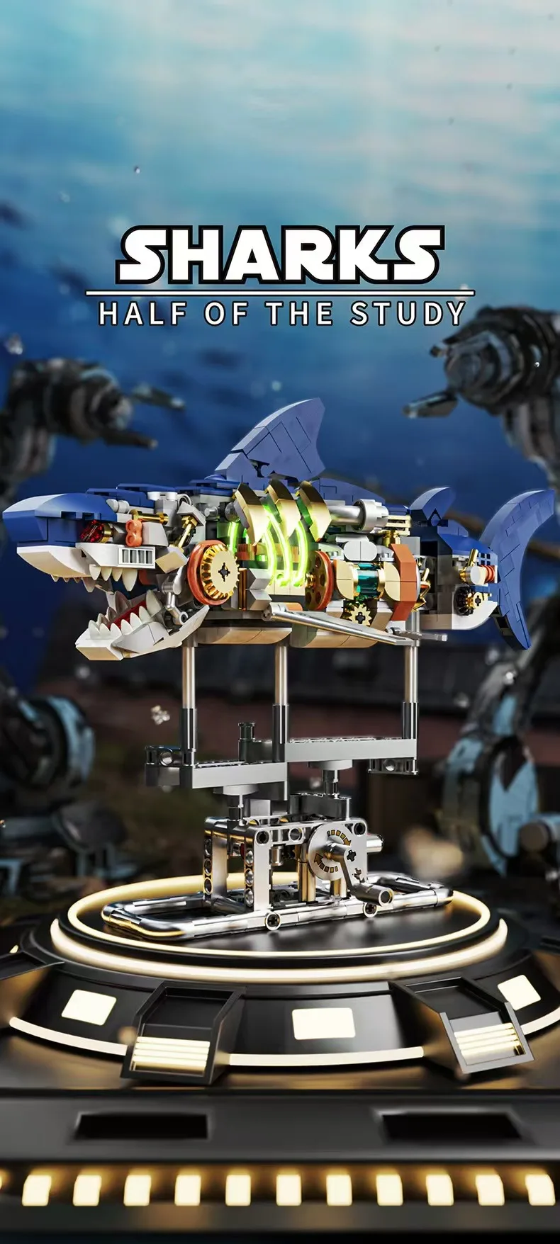 

687 деталей, полумеханический конструктор в виде акулы, модель морского животного в стиле Technic, коллекционная игрушка для детей и взрослых, подарок на Рождество и день рождения