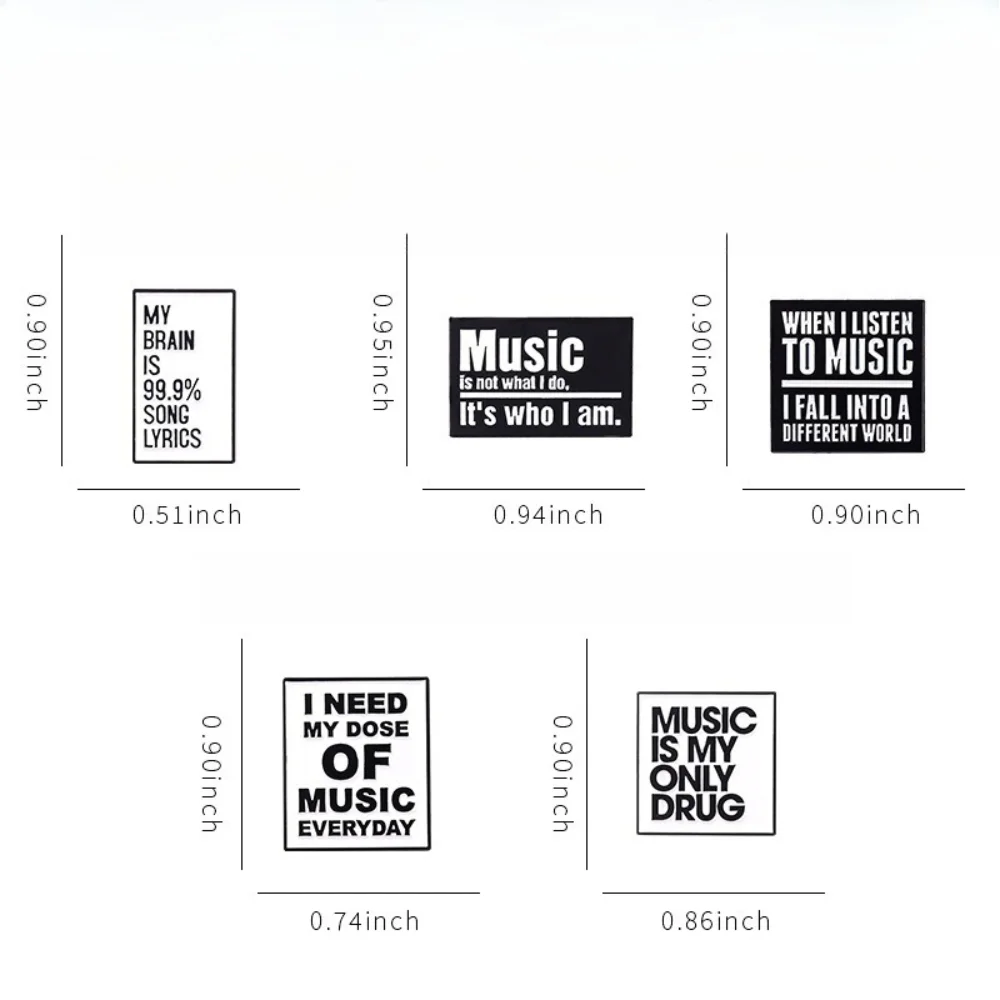 Music Themed Text Brooch Music Enthusiast Black and White Trendy Cool Personality Badge Clothes Bags Accessories and Pins