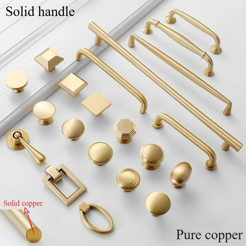 1 PC Solid Brass Modern Minimalist Style Cabinet Door Handle Classic Natural Finish Luxury Long Drawer Pull Cabinet Door Handle