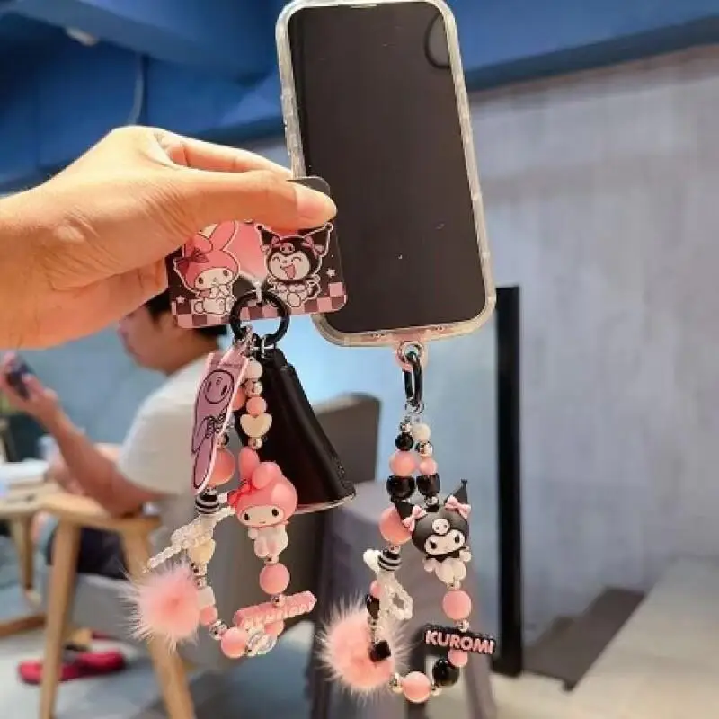 Sanrio Kuromi Phone Chain Anime My Melody Beaded Backpack Pendant Kawaii Keychain Cute Mobile Case Accessories Mobile pendant