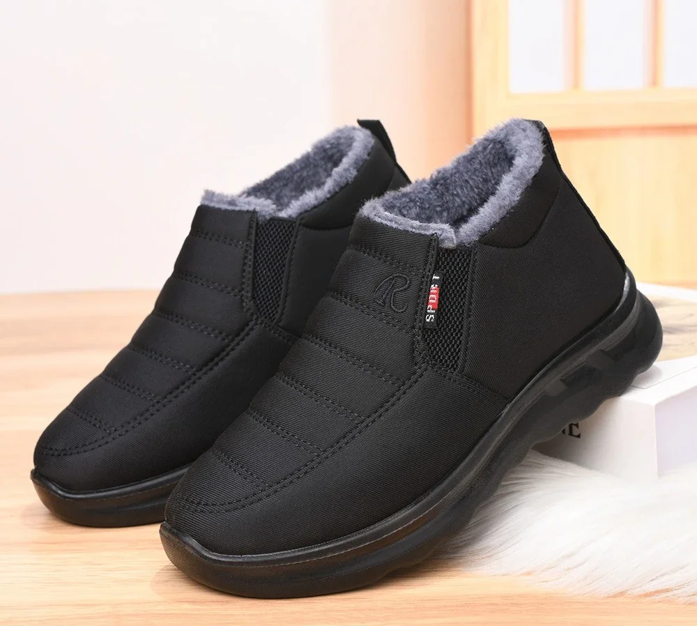 Damen-Winterstiefel zum einfachen Anziehen, wasserdicht, mit dickem Fleece-Futter, rutschfest, warm, knöchelhohe Stiefeletten, ideal für ältere Damen, Mütter, zum Spazierengehen im Freien. – Detail 4