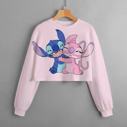 2024 New Girls Hoodie Disney Lilo & Stitch Pattern 3d Printing Cartoon Printing Casual Wear Ultra Short Hoodie Long Sleeve Top