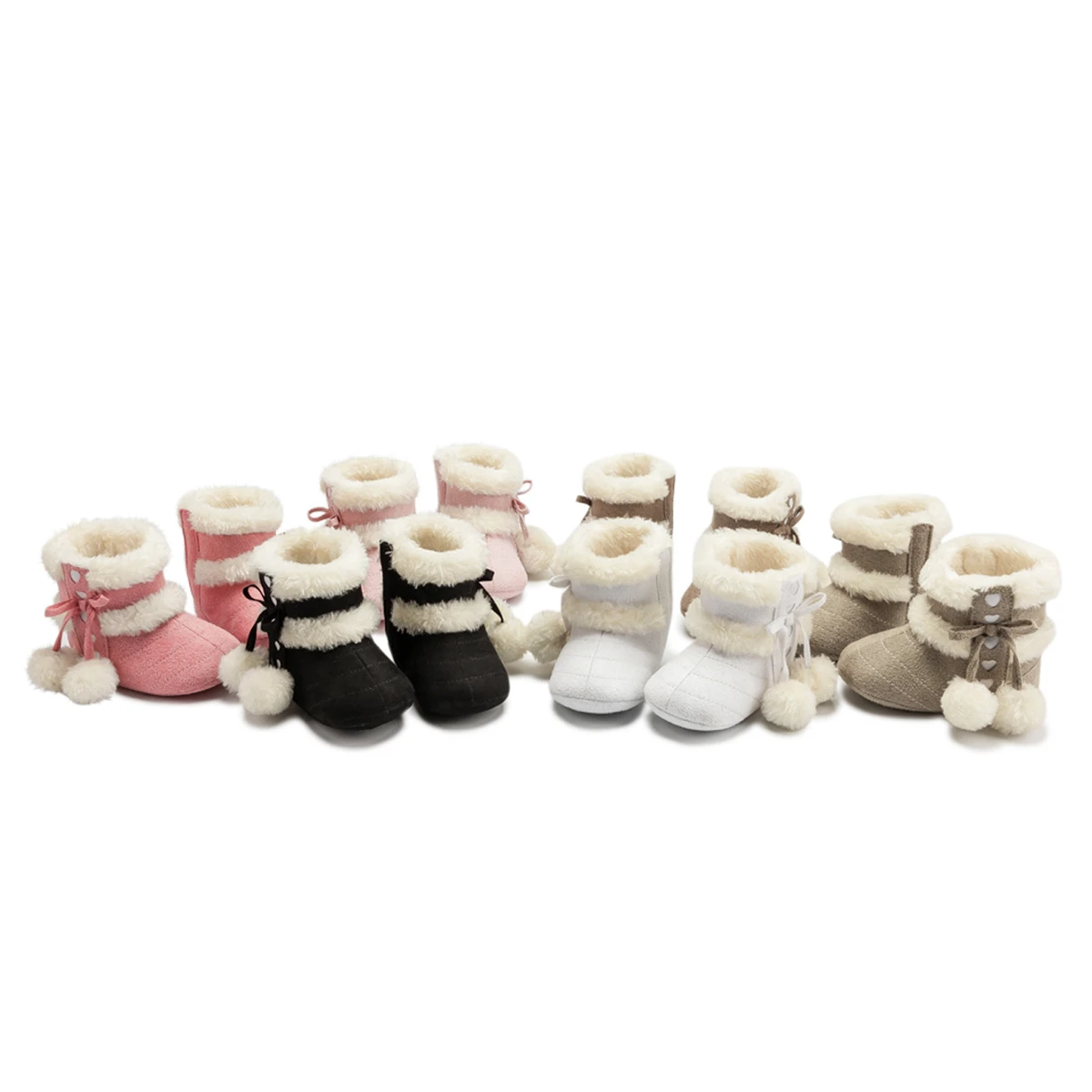 KIDSUN New Baby Booties Warm Winter Outdoor Infant Plush And Wool Ball Rubber Soft Sole Lovely Bowknot Toddler Boots