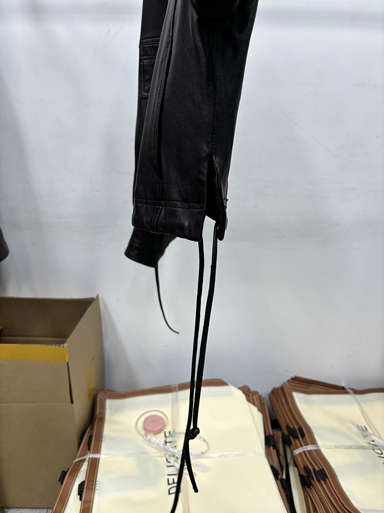 2025 frauen Frühling Schwarz Echtem Schaffell Leder Kurze Jacke Mantel Herbst Lose Echt Leder Mantel