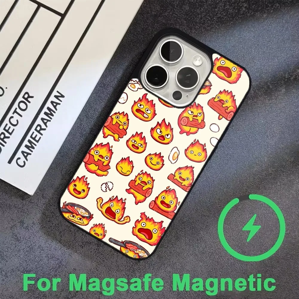 Чехол для телефона C-Cartoon C-Calcifer для iPhone 16,15,14,13,12,11, Pro, Max, Plus, Mini, Magsafe, магнитный чехол для беспроводной зарядки