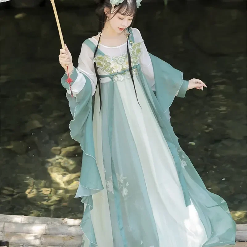 Jade Women's Han Chinese Clothing Small Diexian Chest-High Dress Elements Hanfu Daily