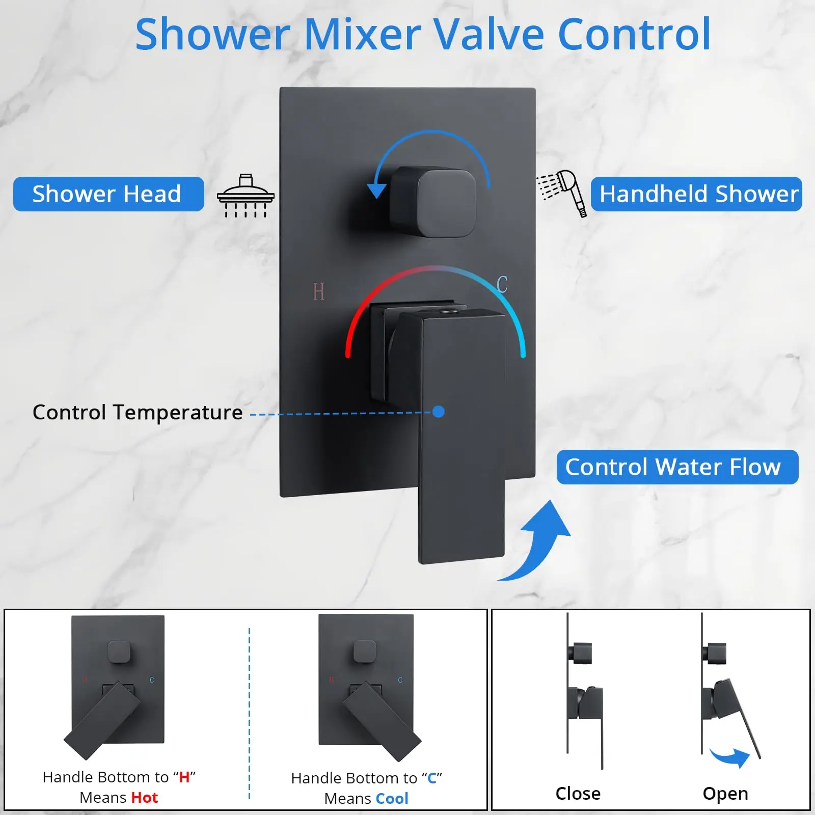 Shower Faucet Set Matte Black Shower System, with 10 inch Shower Head and Handheld Spray Rain, 2 in 1 Wall Mounted