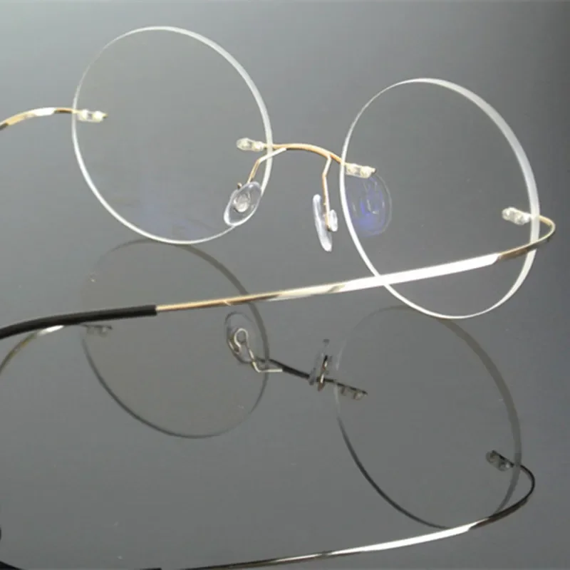 Vintage Round Memory Titanium Rimless Flexible Eyeglass Frames Myopia Men Women Glasses Spectacles Rx able Super Light