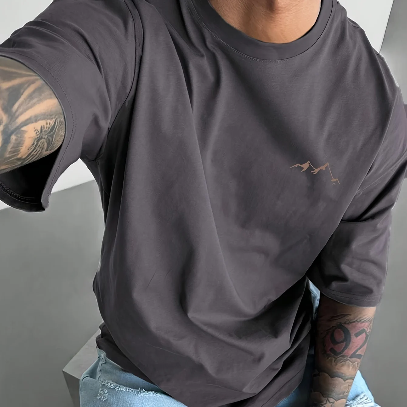 Heren zomer 100% katoen berg grafisch bedrukt mode sport en vrije tijd losse ronde hals korte mouw T-shirt top - afbeelding 1