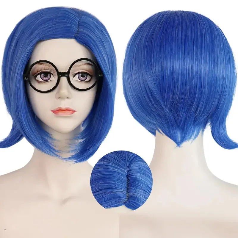 

Wig Synthetic Blue Sadness Wig【+Wig Cap+Glasses】Short Blue Bob Wigs Cosplay Wig Women Straight Blue Wig Costume Outfit Halloween