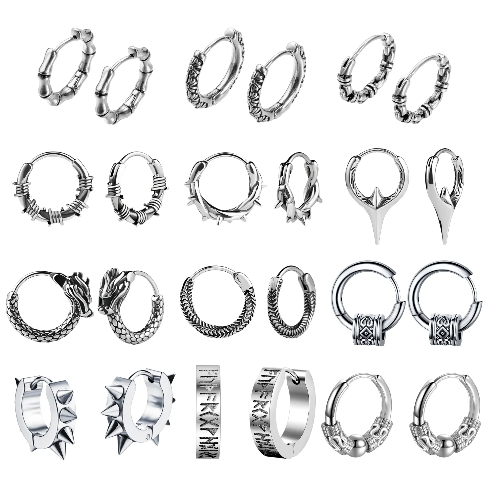 Gothic Edelstahl-Creolen für Männer und Frauen, Punk-Piercing-Ohrringe aus Chirurgenstahl, Vintage-Schmuck-Dekoration, Neu im Trend