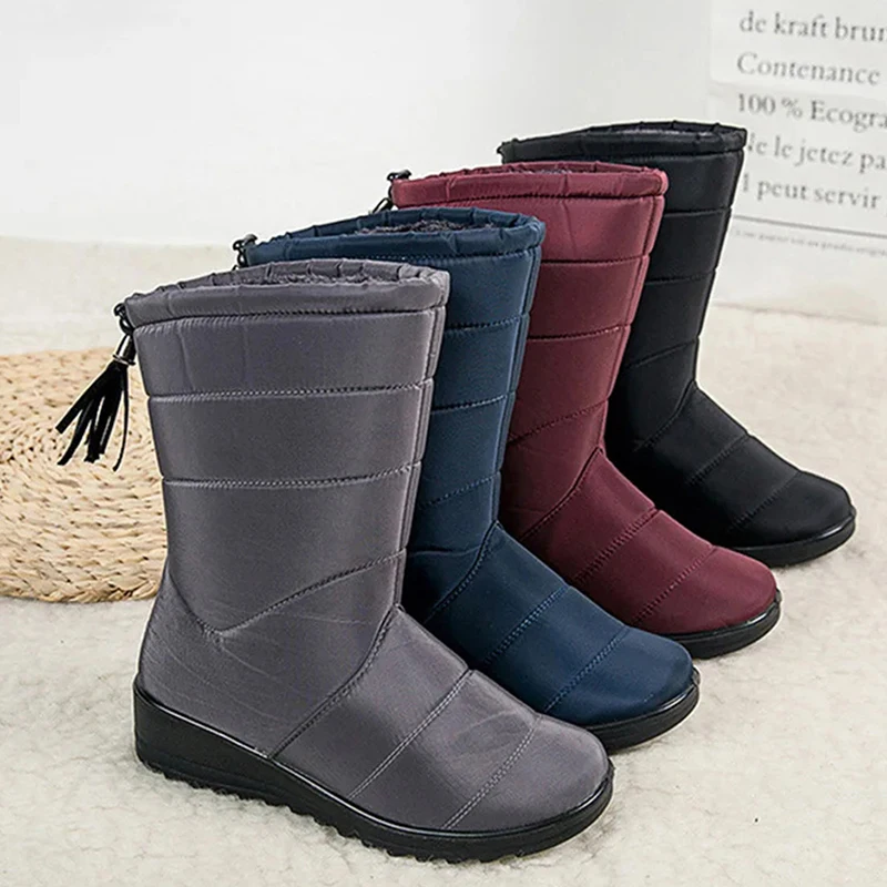 Winter Boots Women\'s Mid-Calf Snow Boots Women Shoes Wedges Keep Warm Fur Female Boot Shoes Chaussure Femme Botines Mujer 2024