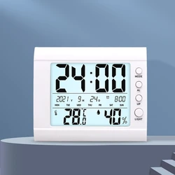 Digital Wall Desk Clock with Temperature Humidity Date Week Large LCD Display Battery Operated Alarm Clock for Bedroom