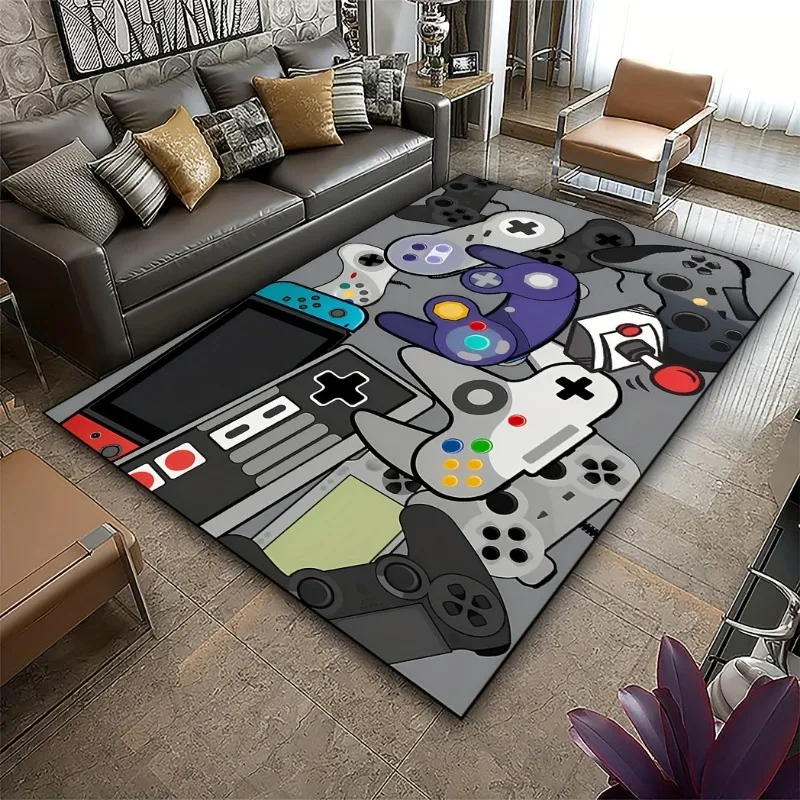 Game Controller Pattern Area Rugs Anti Slip and Machine Washable Flannel Carpets for Bedroom Living Room Office Deocr Floor Mat