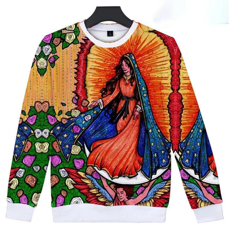 Vintage 3D Printing German Our Lady Of Guadalupe Virgin Mary Sweatshirts For Women Unisex Fashion Streetwear Round Neck Hoodies