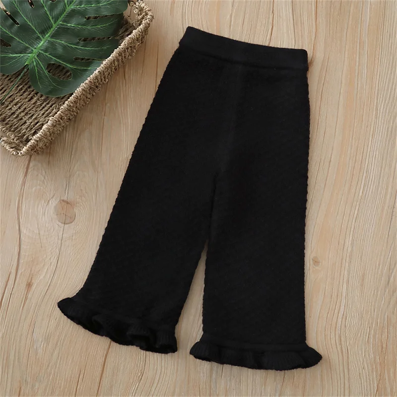 Winter Girls Knit Pants Kids Wide Leg Woolen Trousers Children Warm Cozy Loose Clothing New Toddler Autumn Casual Pants 2-6Y