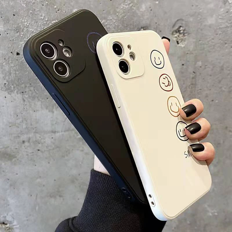 Smiley Simple Style Phone Case For iPhone 11 12 13 Pro Max 12 13 Mini XR XS Max 7 8 Plus 6S 6 Plus SE 2020 Liquid Silicon Cover