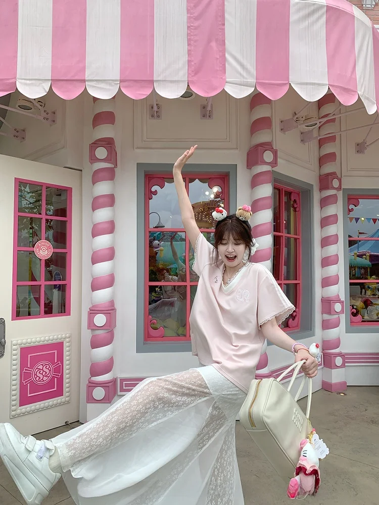 

CallmeEar Lace Splice Design V-Ne ort Sve Футболка Женский свободный топ Мяч Джерси 20, дышащий хлопок, полиэстер, спандекс