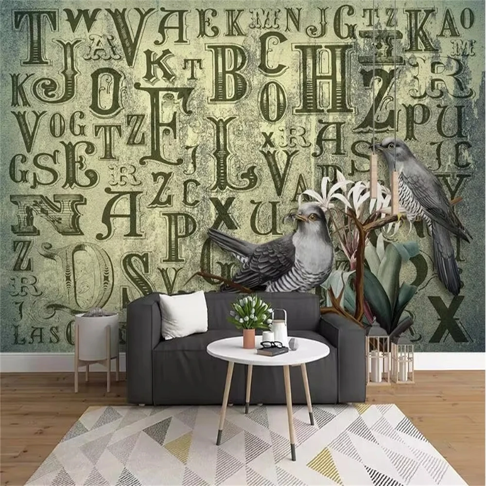 custom Vintage Nostalgic Alphabet elephant wallpapers for living room Mural Background Wall Painting Home Decor wall paper Bar
