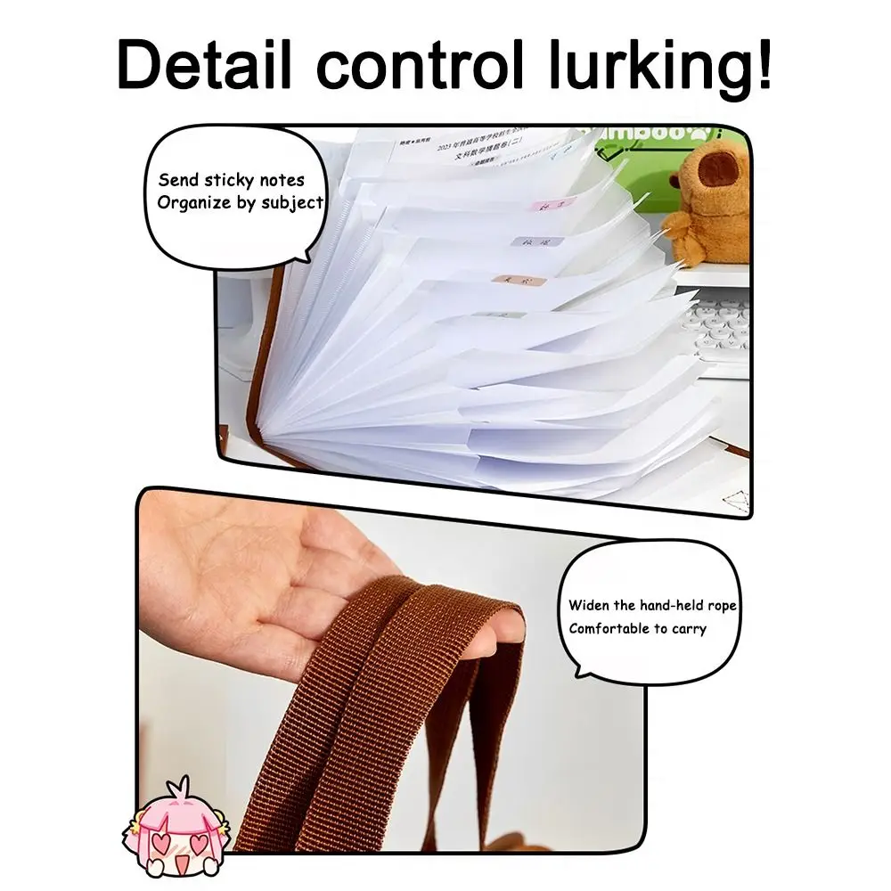 Cartoon Capibara A4 File Folder Large Capacity 13-Layer Expanding Accordian Organizer Waterproof Data Sorting Storage Bag