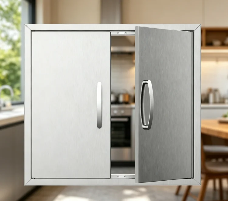 28W×23H Stainless Steel Double Latch Door, Rustproof Material, Premium Handle, Waterproof & Easy to Clean, Indoor & Outdoor Use