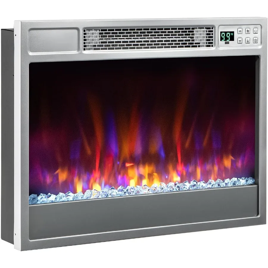 Electric Fireplace Inserts 23-inch Wide 1500W Recessed Fireplace Insert w/Remote Control 6 Flame Colors 5 Brightness 8H Timer O
