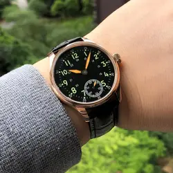 Customized New 41mm No Logo Black Luminous Bial Asian 6498 17 Jewels Mechanical Movement Rose Gold Pilot Men's Watch GR18-23