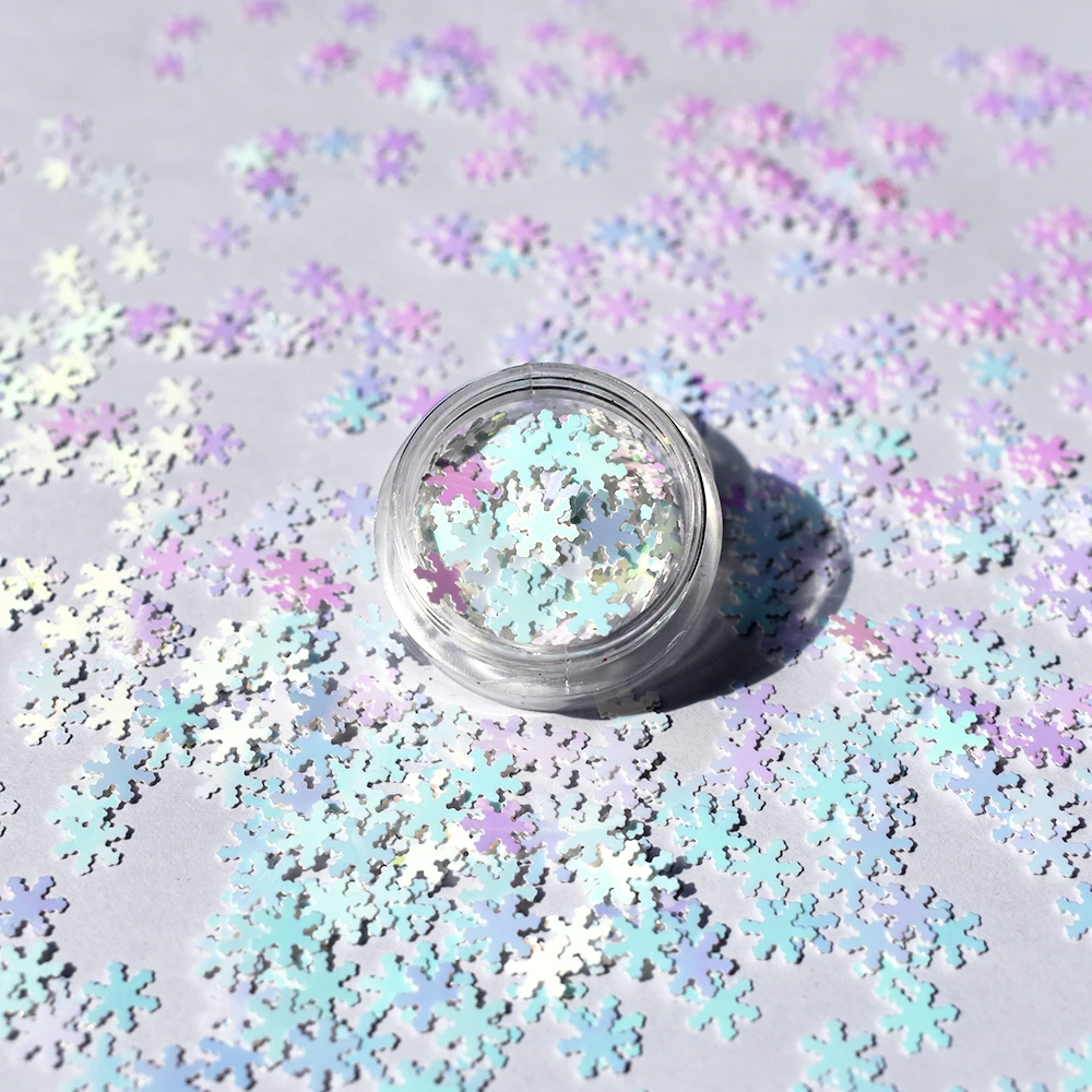 PrettyG 1 zestaw 12 kolorowych pudełek 6MM boże narodzenie śnieżynka cekinowy brokat w kształcie holograficznego NailGlitter do zdobienie paznokci dekoracje z żywicy