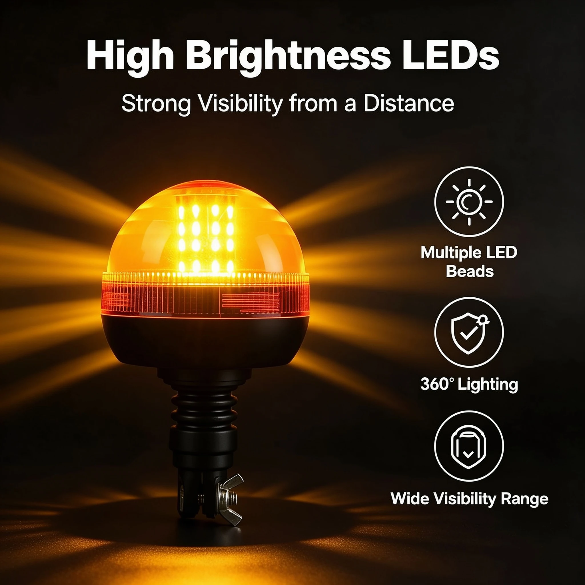 LED Beacon Warning Signal Light Tractor Amber for j-Deer Rotating Flash Strobe Lamp Forestry with Base Bracket Pole
