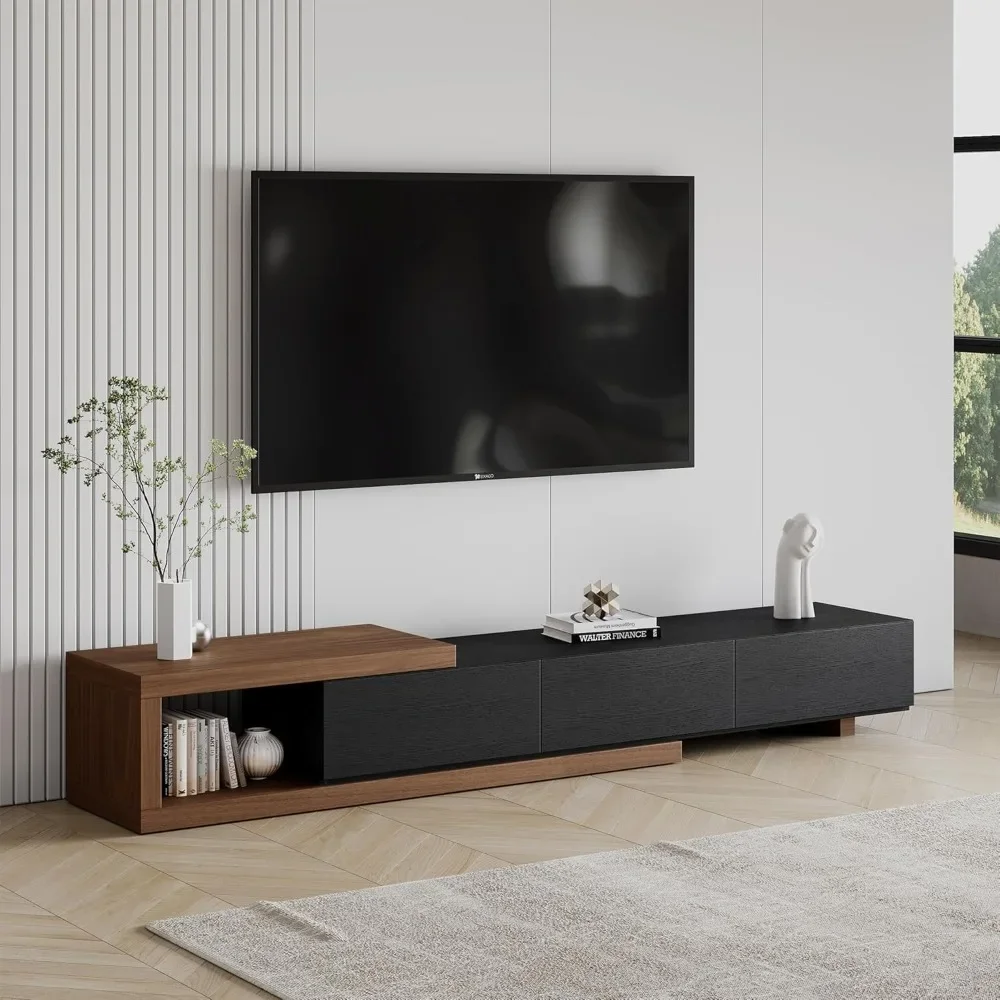 

70"-100" Extendable TV Stand with Storage Solid Wood Black TV Media Console Modern Retractable Entertainment Center Low