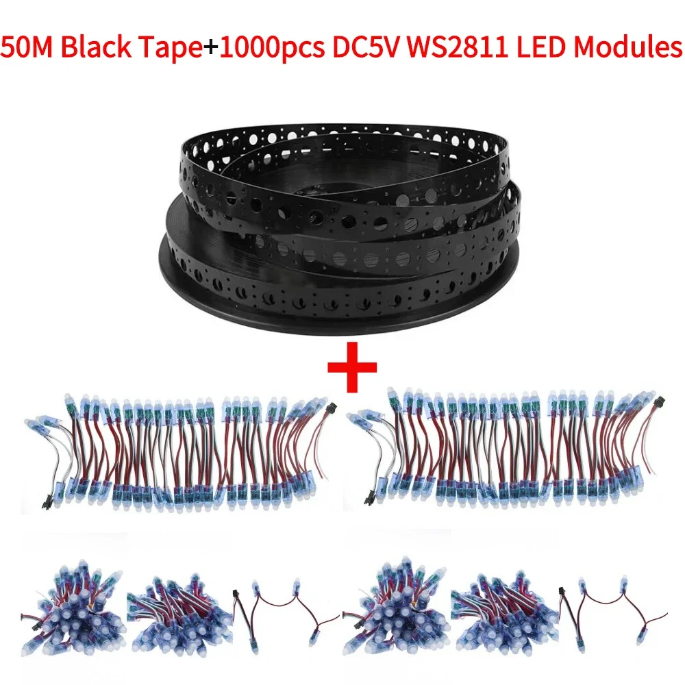 Wholesale Price 1000pcs DC5V WS2811 12mm Full Color Pixel LED Module Light IP68 And 50M Diy Black Band Flexible Tape Or Full Kit