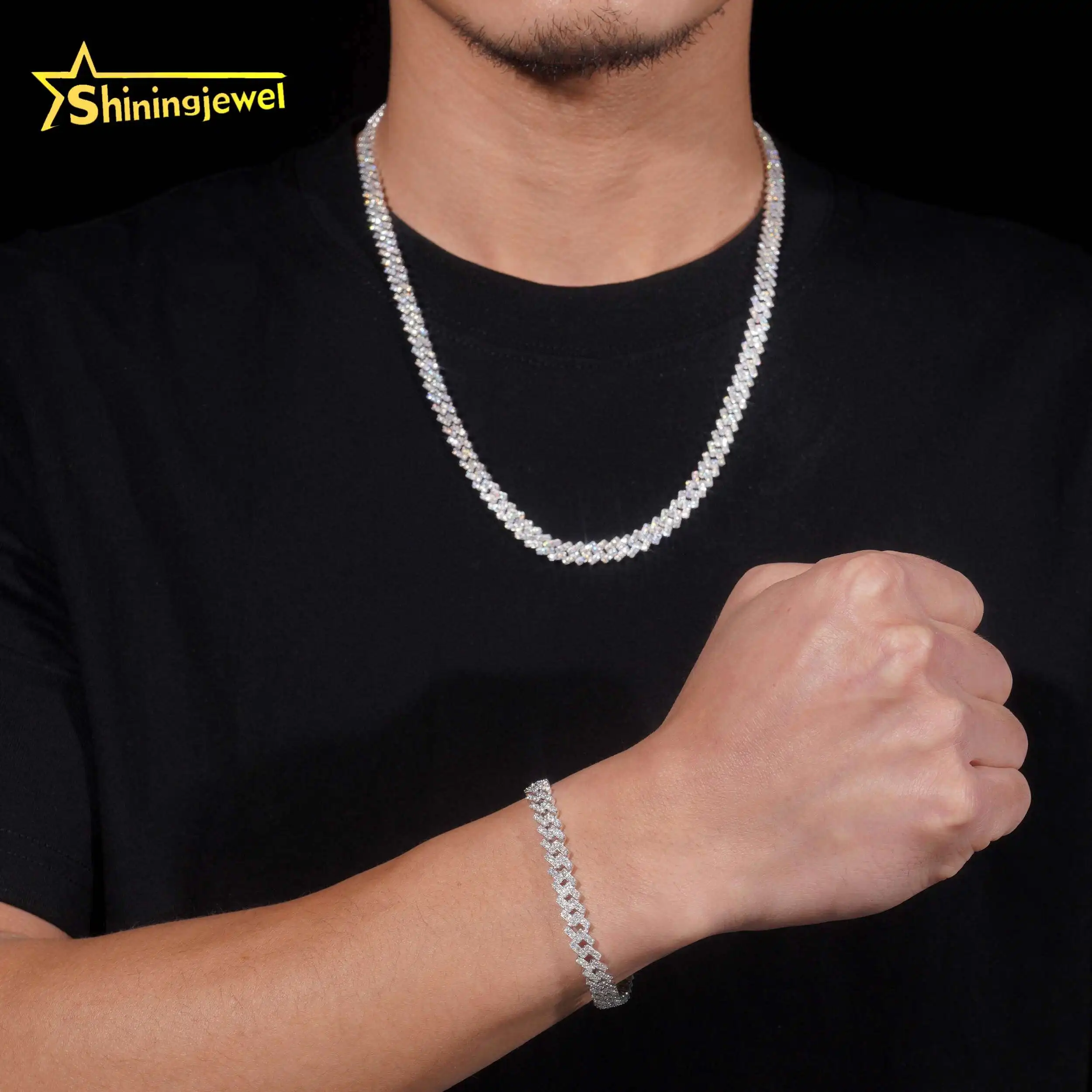 Hop Jewelry Hip 7mm Pass Diamond Test VVS Moissanite Cuban Link Chain 925 Sterling Silver Gold Plated Iced Out Cuban Necklace.