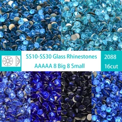 SS10-SS30 2088 Blue 8 Big 8 Small Non Hotfix Diy Strass Crystal Rhinestones Stick On Nail Art Decorations DIY Needlework Clothes