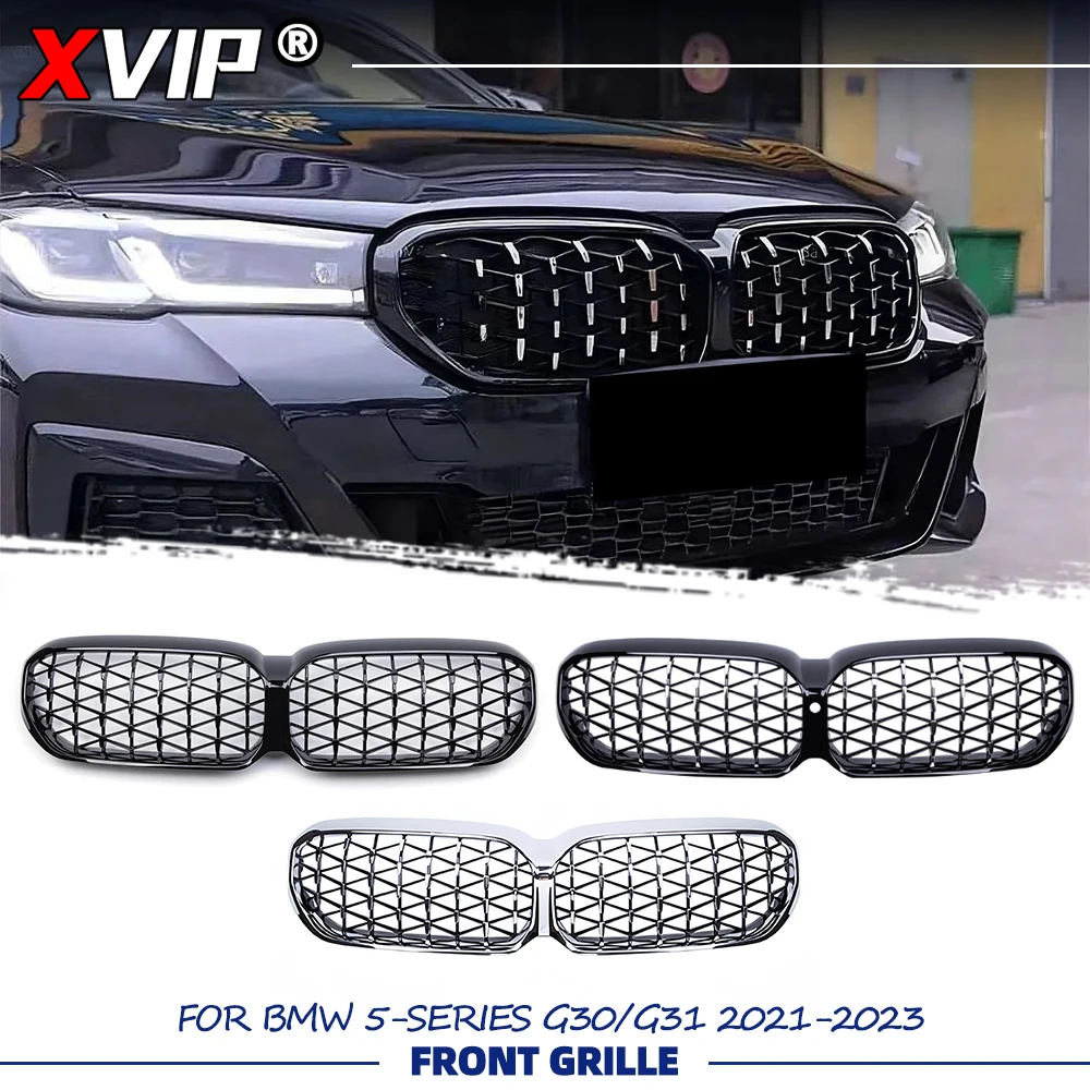 

Решетка радиатора XVIP Chrome Silver Diamonds Style для BMW 5-й серии G30 G31 2021-2023, черная верхняя решетка для тюнинга