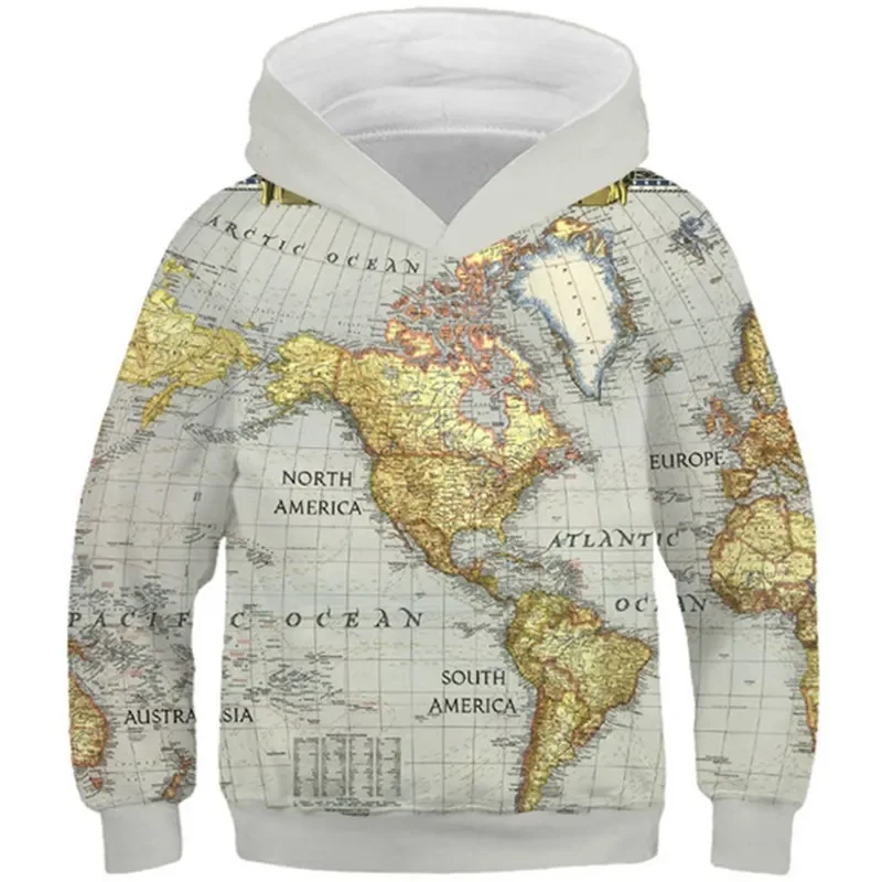 World Map Book Mountain 3D Printed  Hoodies Kids Casual  Loose  Long Sleeve Boys Girls Sweatshirts  Autumn Winter Clothes