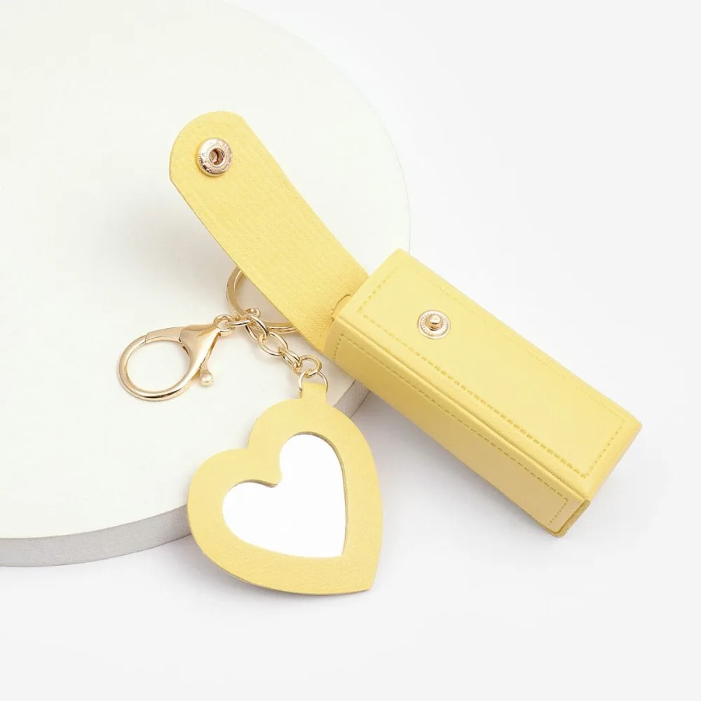 Leather Lipstick Bag Make Up Pouch Lip Balm Bag Keychain Holder Lipsticks Protective Cover with Mirror Portable Make up Tool Kit
