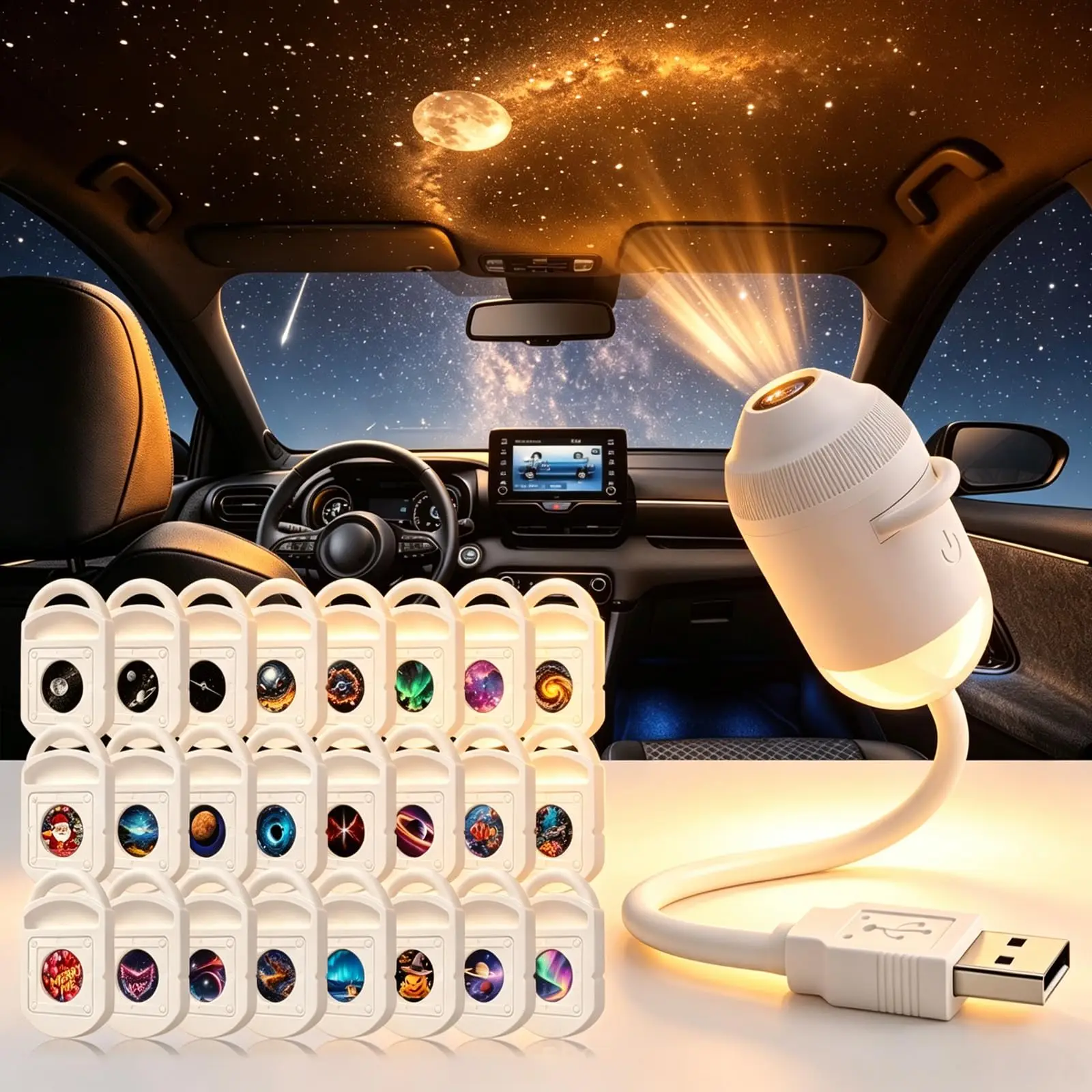 Galaxy Projector Night Light Mini LED Star Projector 24 Film Discs 360 Rotating USB Plug HD Star Projection for Bedroom Ceiling