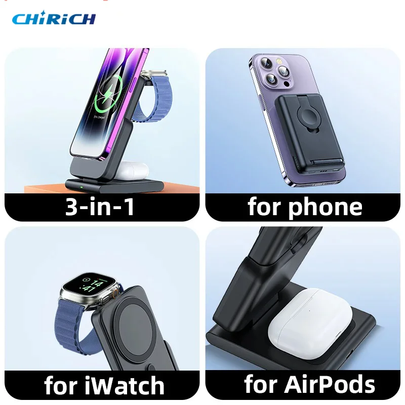 5000mAh 3 in 1 Wireless Charger For Apple Watch 10000mAh Magnetic Power Bank Auxiliary External Spare Battery For iPhone Airpods