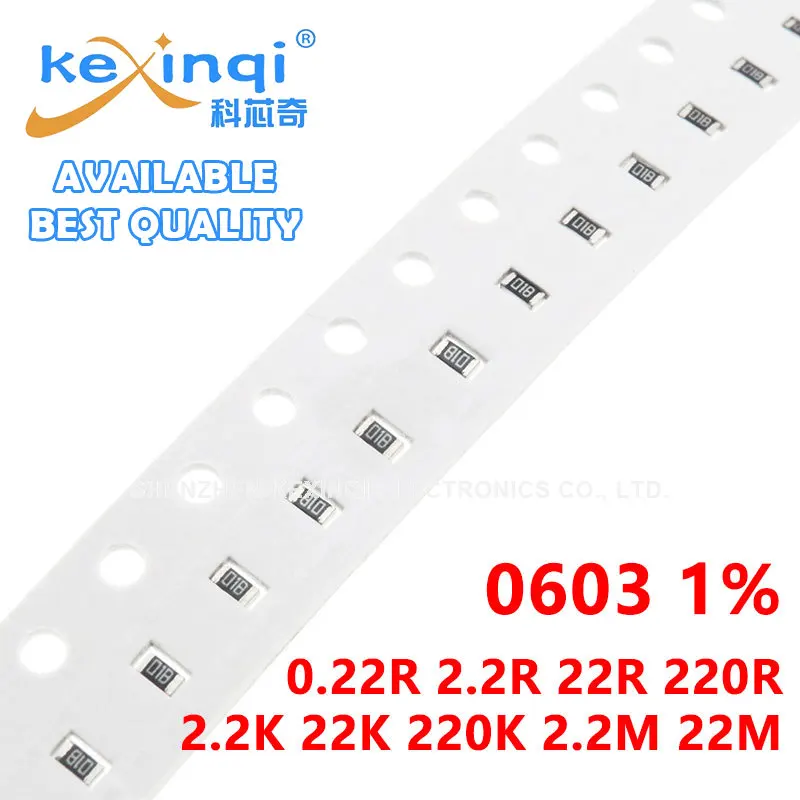 

100pcs/lot SMD 0603 Resistor 1% 1/10W resistance 0R Ohm 0.22R 2.2R 22R 220R 2.2K 22K 220K 2.2M