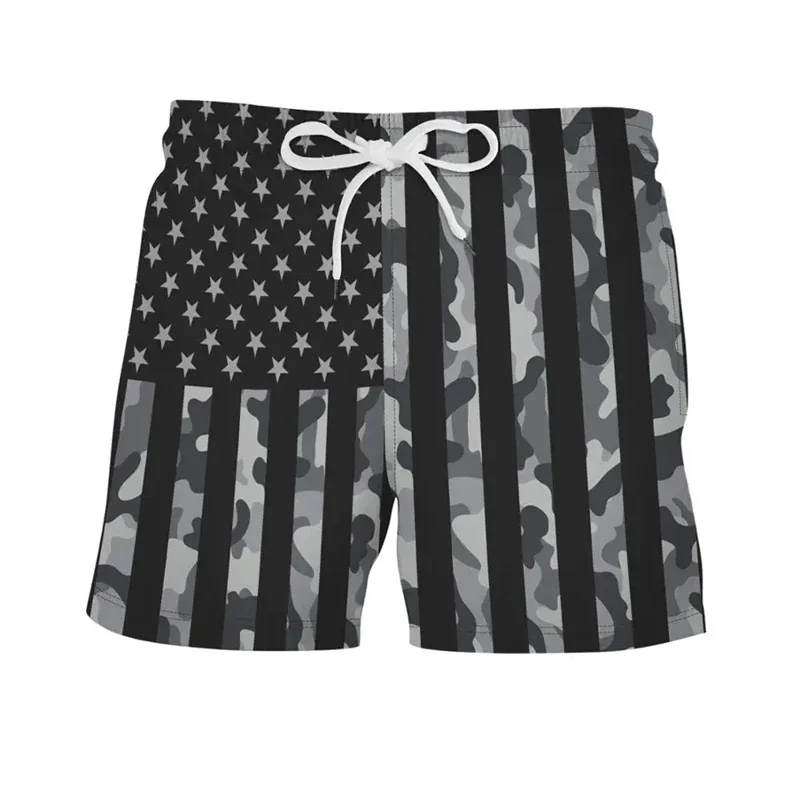 Men's Retro 3D Flag Printed Shorts, Hawaii Summer Swimwear, Surfboard Casual Shorts, Back to School Student Clothing