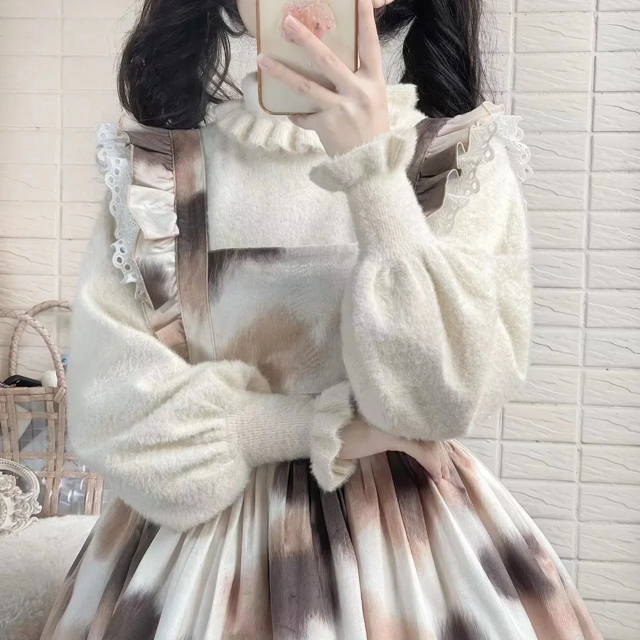 Autumn and Winter Imitation Mink fur Basic shirt Pullover Sweater Puff  long Sleeve Lolita Turtleneck Sweaters Inner Knit Top