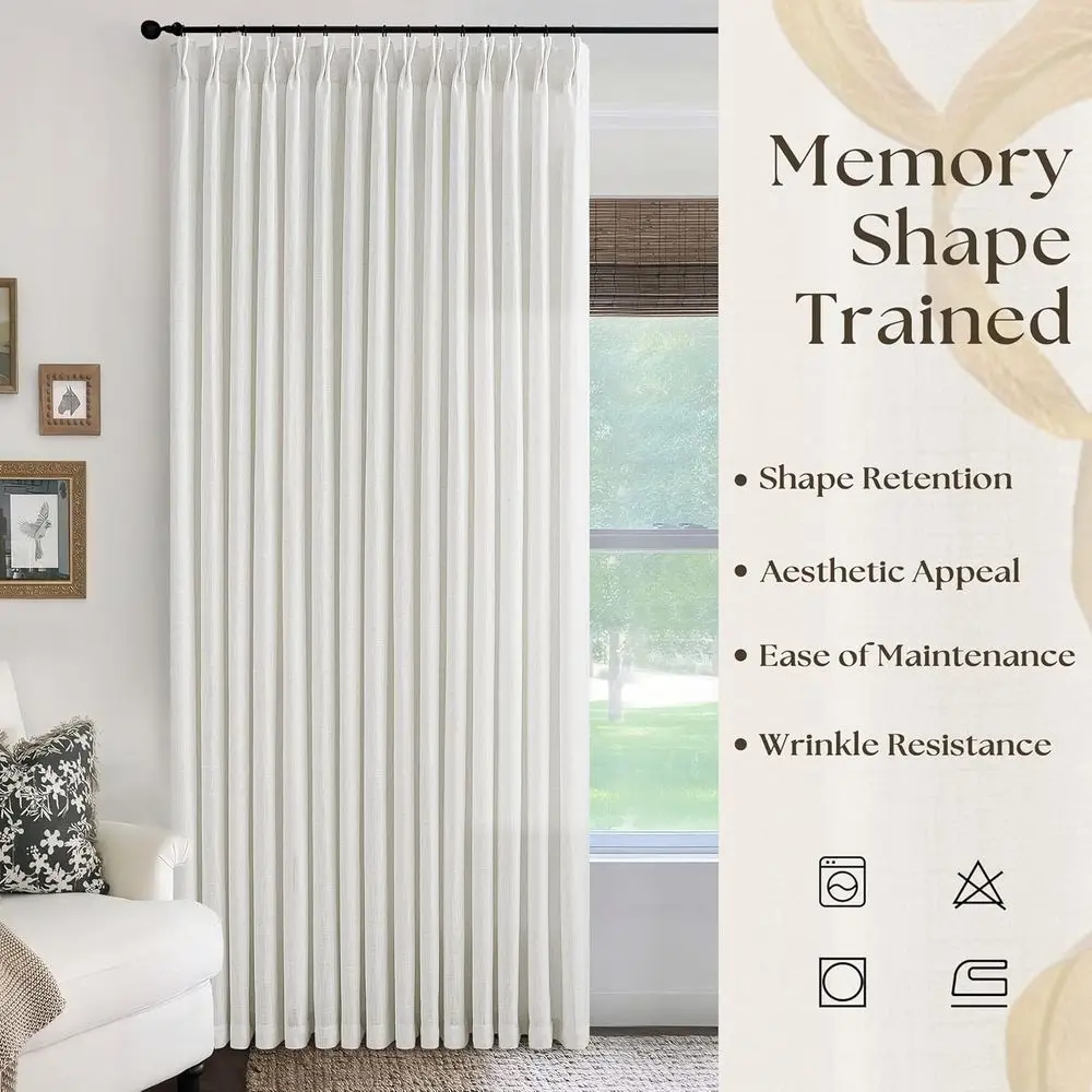 Extra Wide Ivory Linen Pinch Pleat Curtains, 84 Length, 70 Wide for Living Room, Sliding Door, with Memory Pleat Hooks, 1 Panel