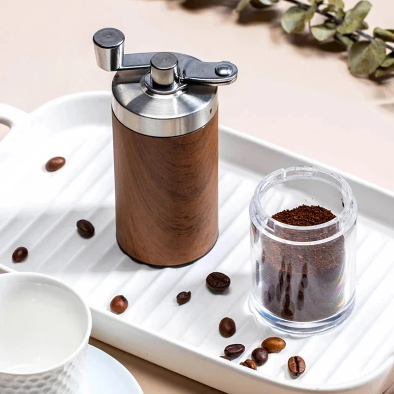 Portable Wood Grain Hand Coffee Grinder, Stainless Steel Crank Manual Coffee Bean Mill Kitchen Accessory view 5
