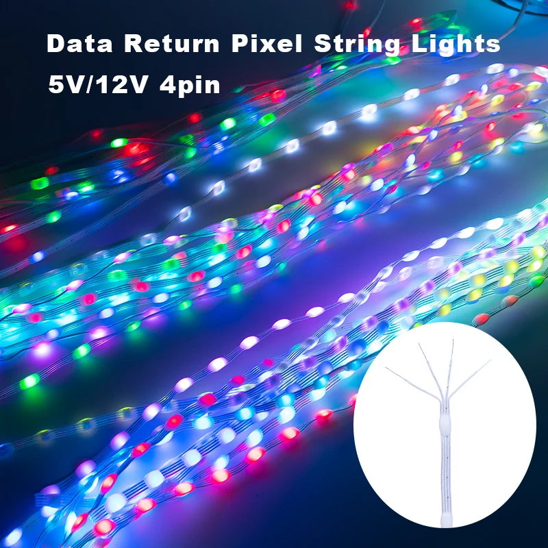 5V 12V 4pin Data Return WS2811 WS2812 LED Seed Pixel String Lights Full Color Individually Addressable RGB for DIY Curtain Light