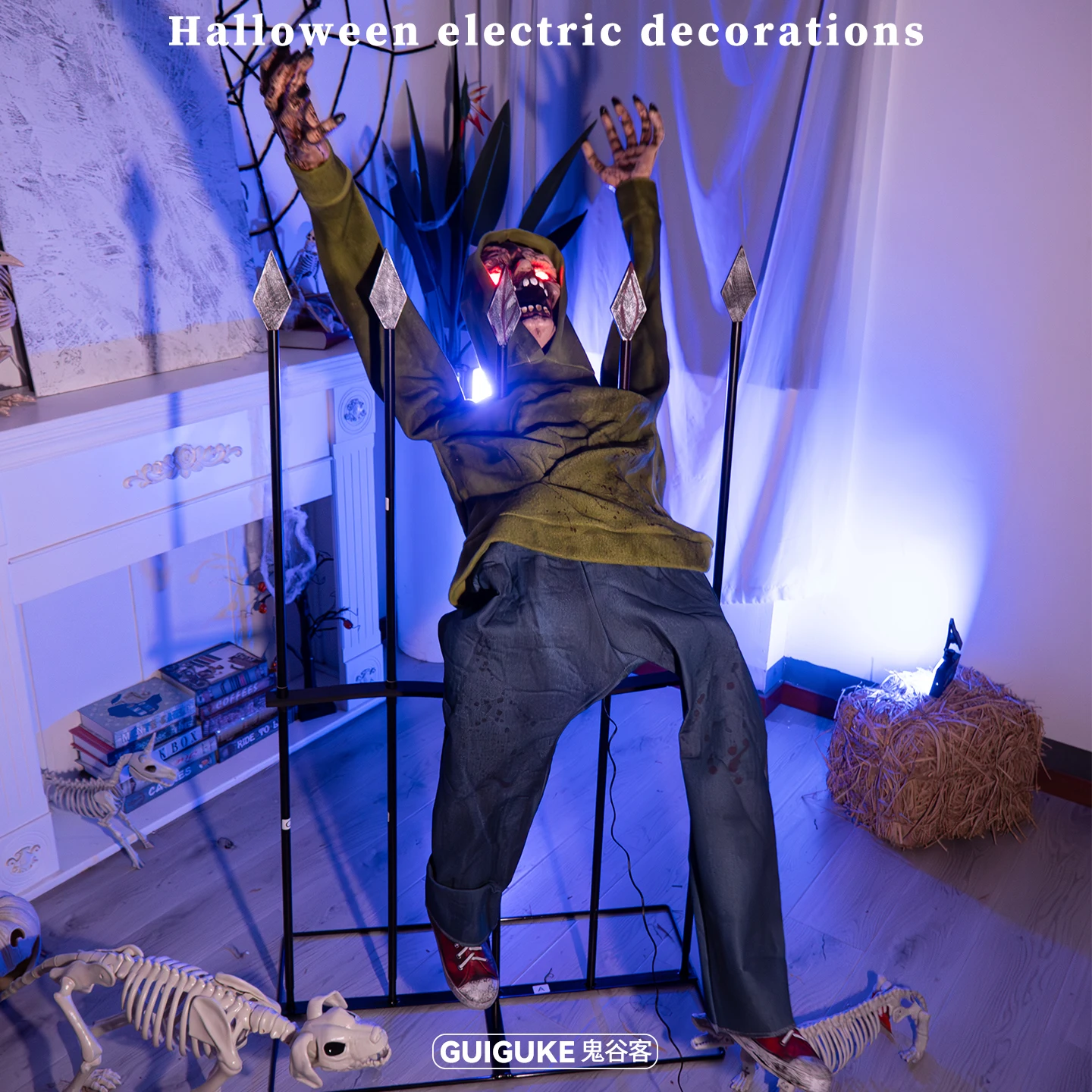 Halloween Large Machines Through Fences Boy Haunted House Electric Induction Glow Horror Decorative Ornament