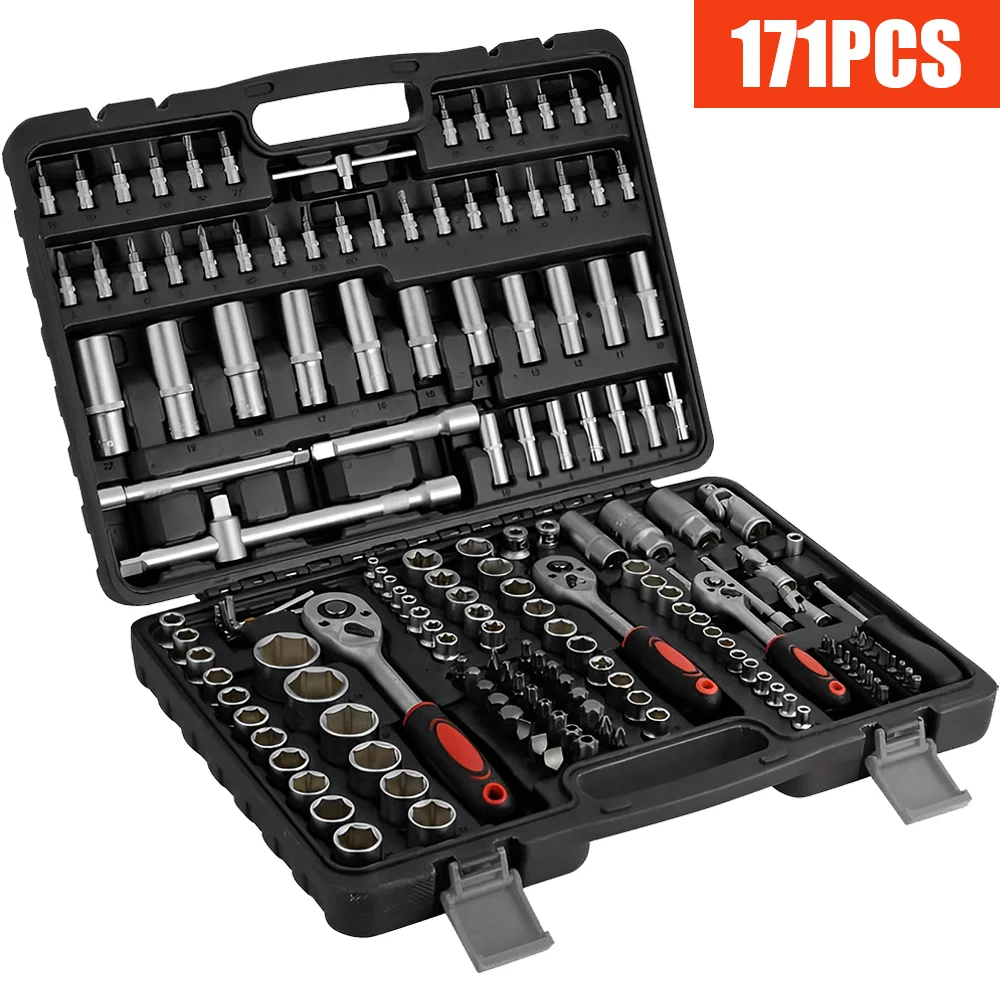 Ratel Dopsleutel Set Auto Reparatie Tool Ratel Momentsleutel Combo Kit 1/4 3/8 1/2 Ratelsleutel Schroevendraaier Bits Handje