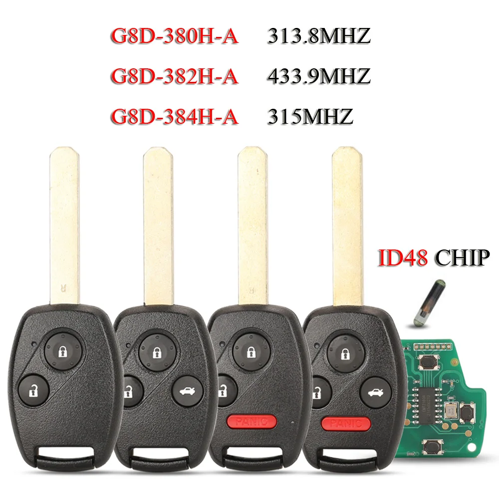 

jingyuqin 10PCS/Lot Remote Car Key For Honda Accord City Odyssey Jazz 313.8/315/433.92Mhz ID48Chip G8D- 380H-A/382H-A/384H-A